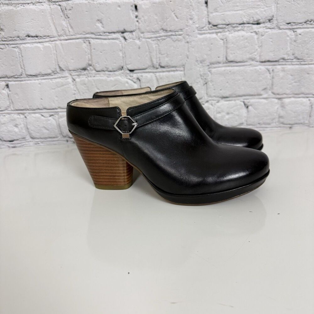 Dansko Malissa Black Leather Heeled Mules Block Heel Shoes Womens 36 US 5.5-6